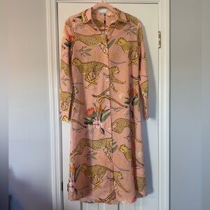 Las Sureñas Cotton Linen Pink Cheetah Beach Cover Up Tunic | Medium | NWT